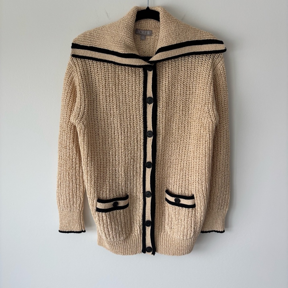 J. Crew Cream Knit Sailor Collar Cardigan with Black Trim - Picture 9 of 9